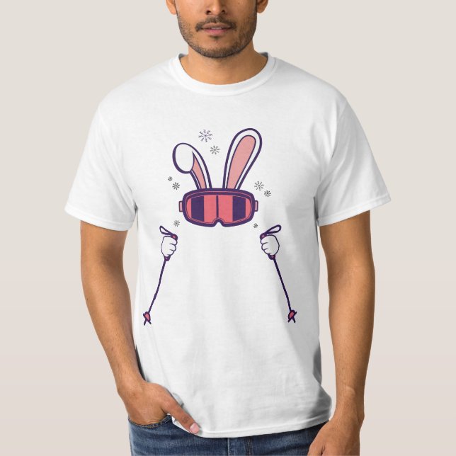 Skiing Rabbit with Ski Poles and Ski Goggles Easte T Shirt (Framsida)