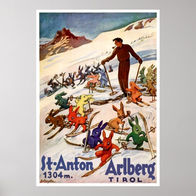 Skiing Rabbits on St. Anton, Tyrol, Österrike Poster (Framsidan)