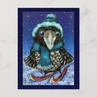Skiing Raven Vykort