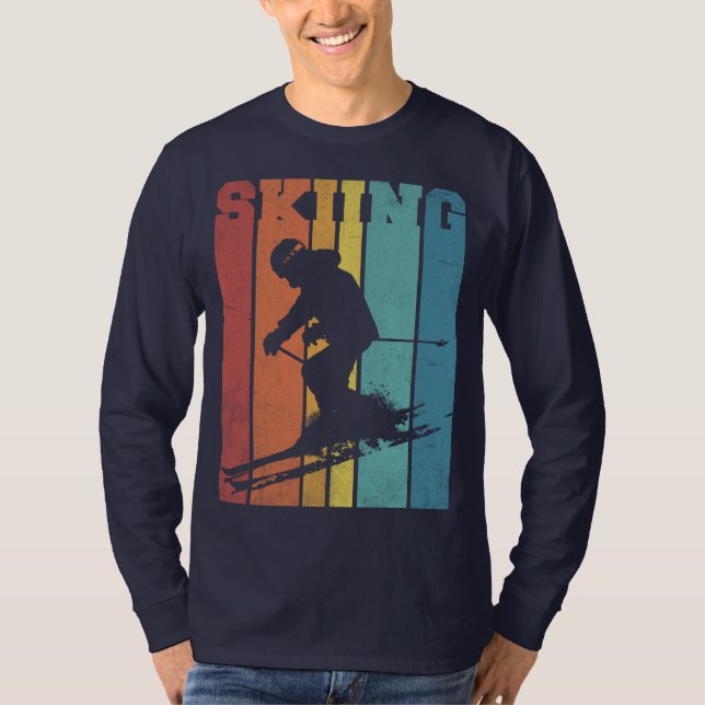 Skiing retro färg t shirt (Framsida)