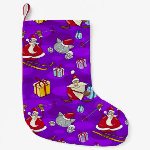 Skiing Santa och Kattunge Mönster Liten Julstrumpa