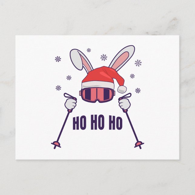 Skiing Santa Rabbit with Santa Hat and ski poles S Vykort (Framsida)
