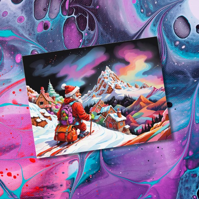 Skiing Santa tittar ner på valley christmas Helg Vykort (Skapare uppladdad)