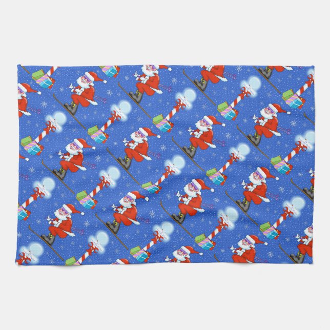 Skiing Santas jul Kitchen Towel Kökshandduk (Horisontell)