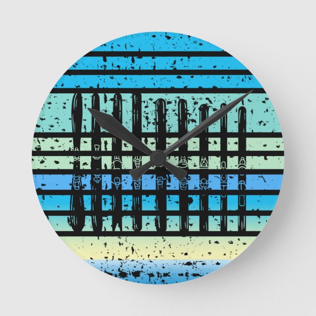 Skiing - Ski Boards Collection Funny Skiing Rund Klocka (Framsida)