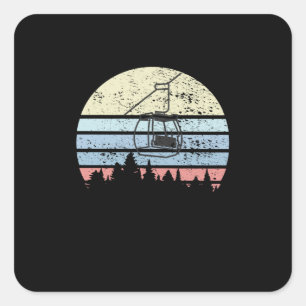 Skiing Ski Hiss Retro Fyrkantigt Klistermärke