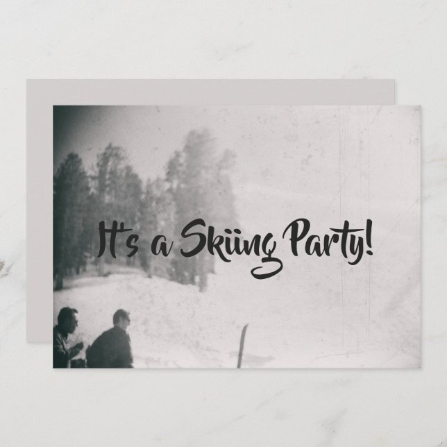 Skiing Ski Slope Party Retro Snö Mountain Inbjudningar (Fram/baksida)