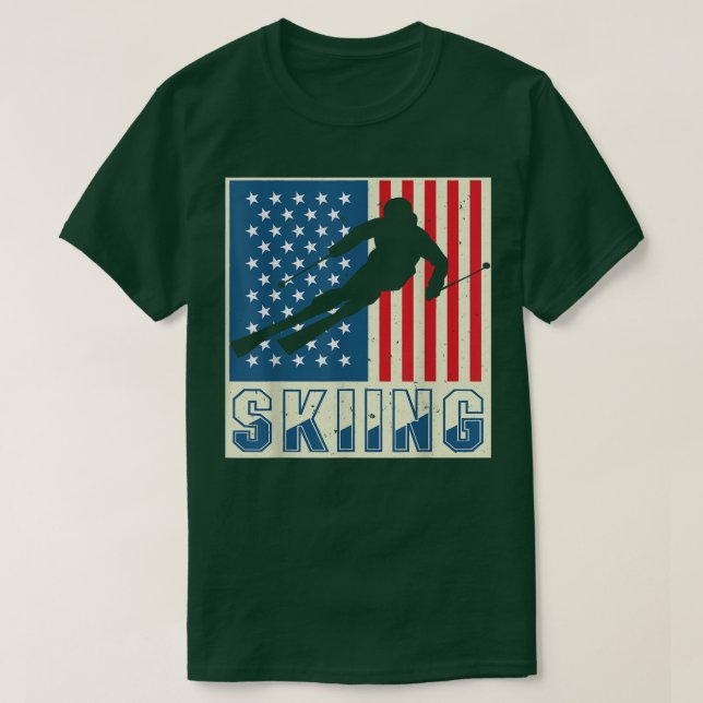 Skiing Skier Ski Cross Country Downhill Snow Ameri T Shirt (Design framsida)