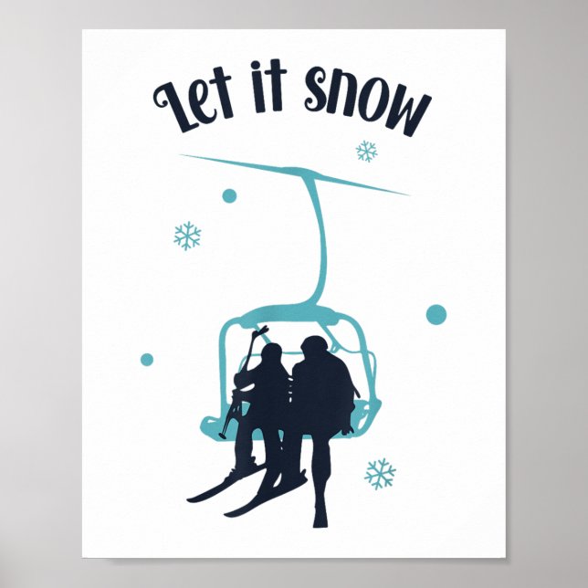 Skiing Skier Ski Retro Winter Låt det snöa Christm Poster (Framsidan)