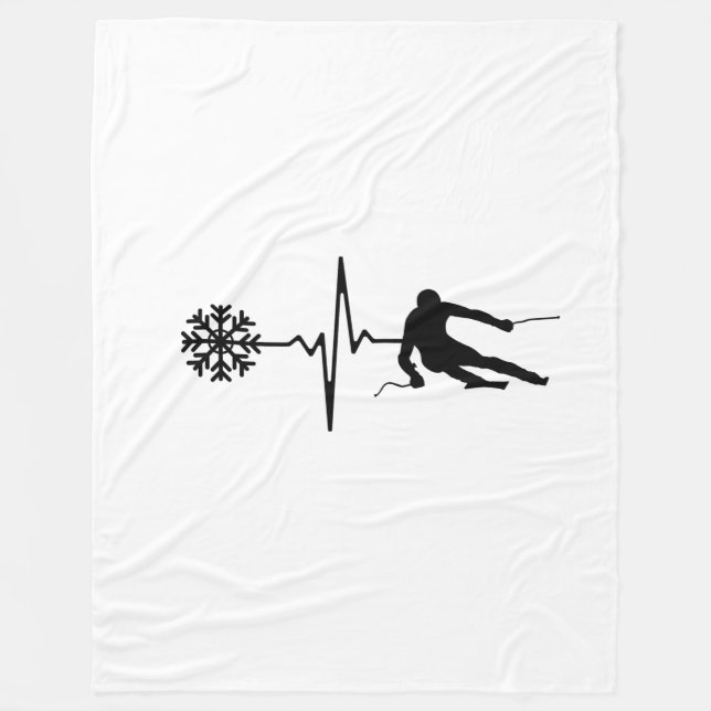 Skiing - Skiing Heartbeat Skier Gift Fleecefilt (Framsidan)
