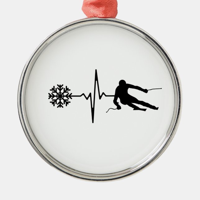 Skiing - Skiing Heartbeat Skier Gift Julgransprydnad Metall (Framsidan)