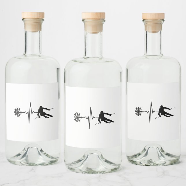Skiing - Skiing Heartbeat Skier Gift Spritflaskor Etikett (Flaskor)