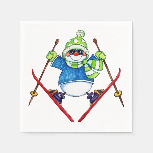 Skiing Snögubbe - Pappra blöjor Pappersservett (Framsidan)
