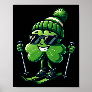 Skiing St patricks day Shamrock Klöver Irish Manar Poster