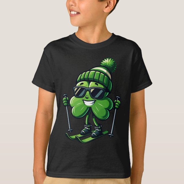 Skiing St patricks day Shamrock Klöver Irish Manar T Shirt (Framsida)