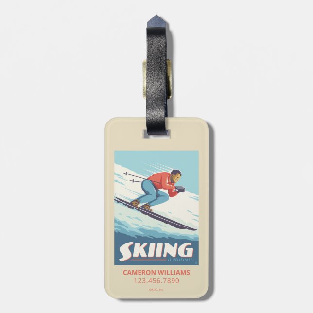 Skiing tror att Retro-utskrift kommer Bagagebricka (Baksidan Lodrät)