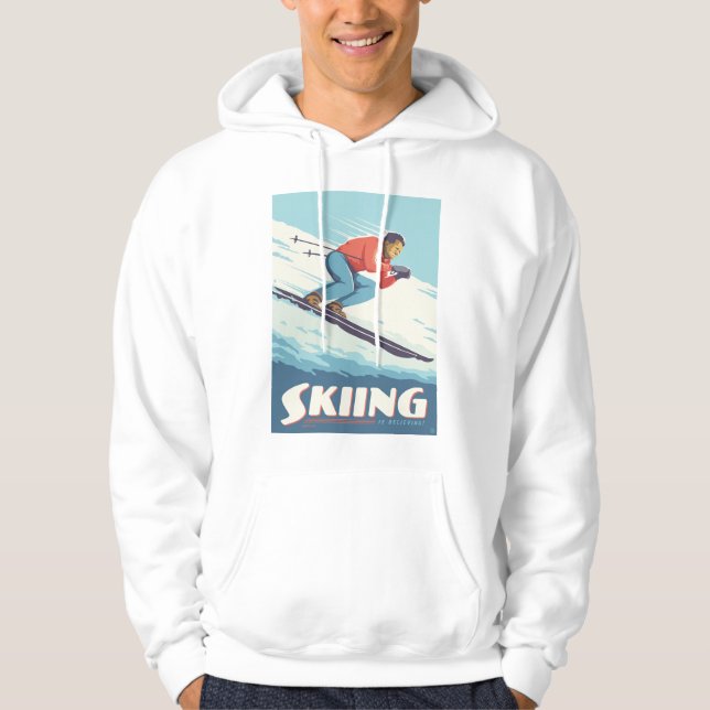 Skiing tror att Retro-utskrift kommer Hoodie (Framsida)