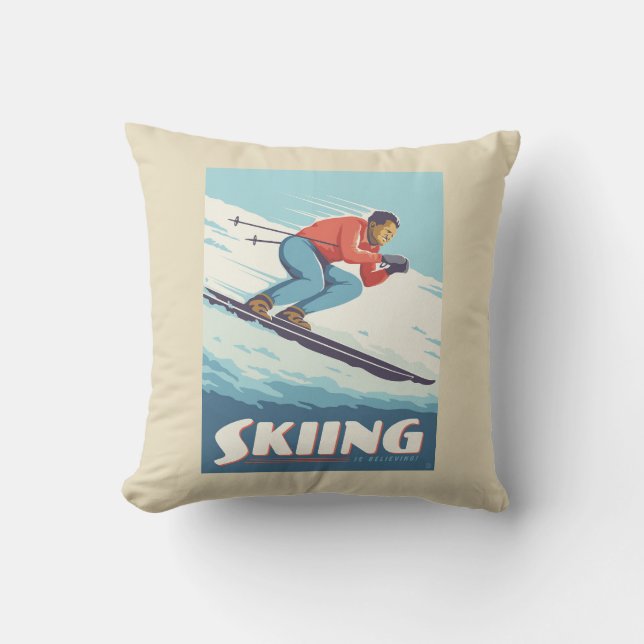 Skiing tror att Retro-utskrift kommer Kudde (Framsida)