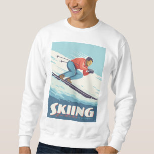 Skiing tror att Retro-utskrift kommer Lång Ärmad Tröja