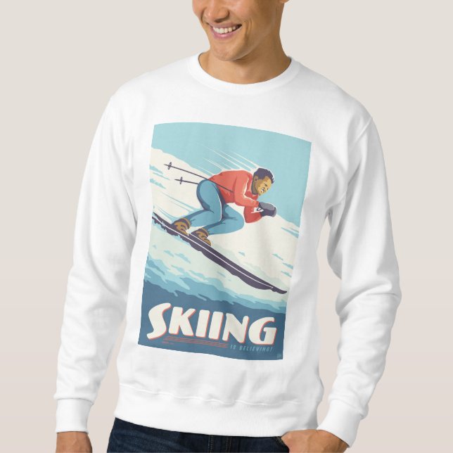Skiing tror att Retro-utskrift kommer Lång Ärmad Tröja (Framsida)