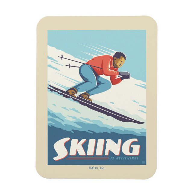 Skiing tror att Retro-utskrift kommer Magnet (Vertikal)