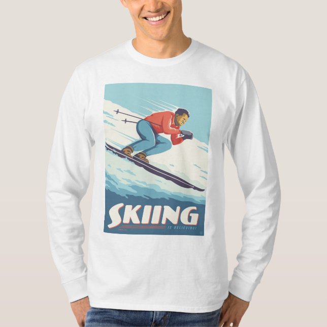 Skiing tror att Retro-utskrift kommer T Shirt (Framsida)