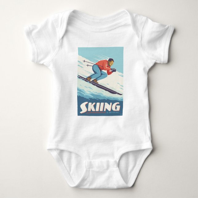 Skiing tror att Retro-utskrift kommer T Shirt (Framsida)