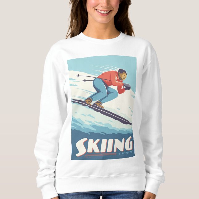 Skiing tror att Retro-utskrift kommer T Shirt (Framsida)