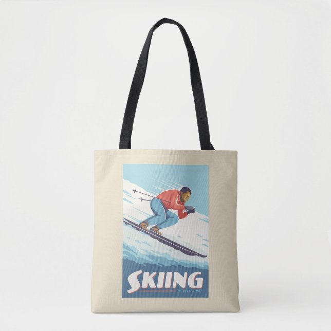 Skiing tror att Retro-utskrift kommer Tygkasse (Framsida)