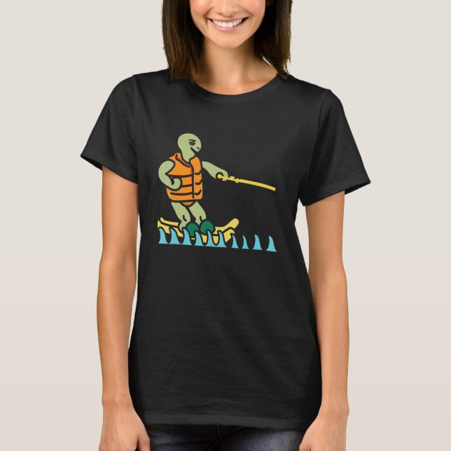 Skiing Turtle Tortoise Skier Summer Sport Waterski T Shirt (Framsida)