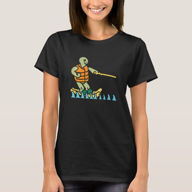 Skiing Turtle Tortoise Skier Summer Sport Waterski T Shirt (Framsida)