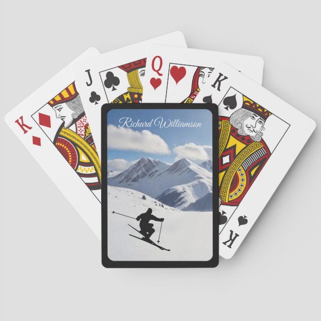 Skiing with Skier Silhouette - Personalize Casinokort (Baksidan)