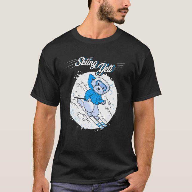 Skiing Yeti Hund Skier Winter Sports Ski T Shirt (Framsida)