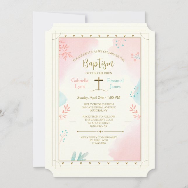Skiktad religiös rosa och blå inbjudningar (Framsida)