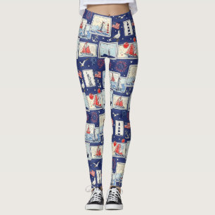 Skiktat Patriotiskt Pappersklippt Kakel Mönster (1 Leggings
