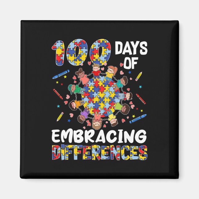 Skillnader i Cute Autism Awareness Embrace 100 dag Magnet (Framsidan)