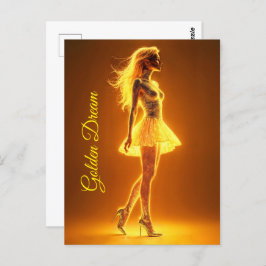 Skimlig skönhet i snyggt guldklädsel vykort