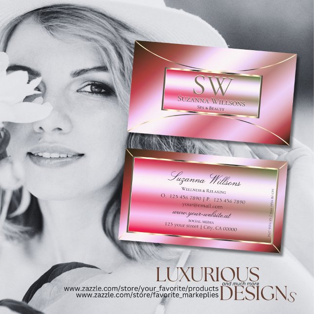 Skimmery Rosa Grönt Gradient med Monogram Flashy Visitkort (Skapare uppladdad)