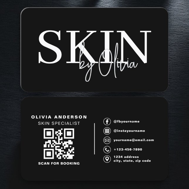 Skin Care QR Code  Black White Visitkort (Skapare uppladdad)