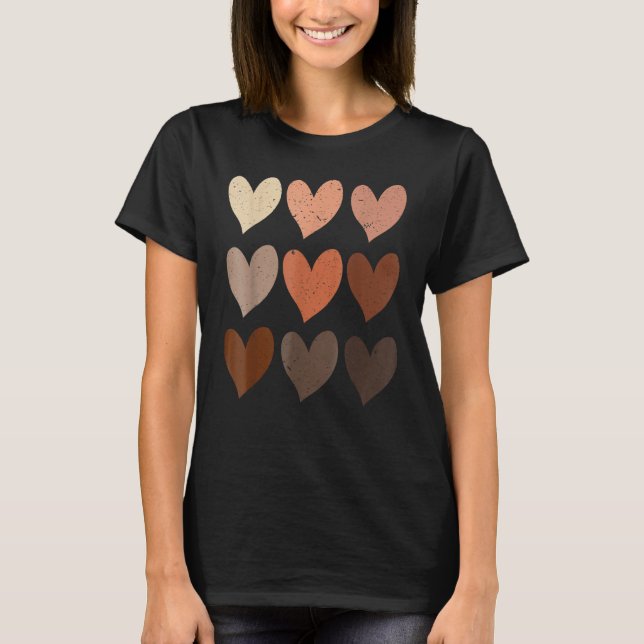 Skin Tone Hearts Black History Melanin Afro Africa T Shirt (Framsida)