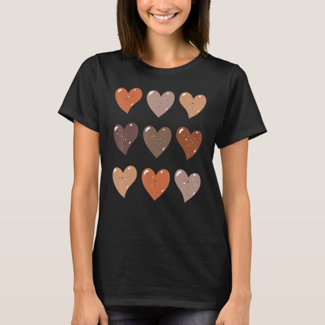 Skin Tone Hearts Black History Melanin Afro Africa T Shirt (Framsida)