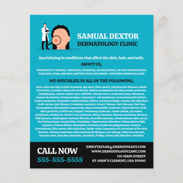 Skin Villkor, Dermatolog, Dermatologi Clinic Flygblad (Framsidan)