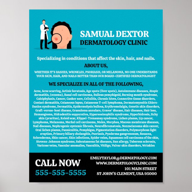 Skin Villkor, Dermatolog, Dermatologi Clinic Poster (Framsidan)