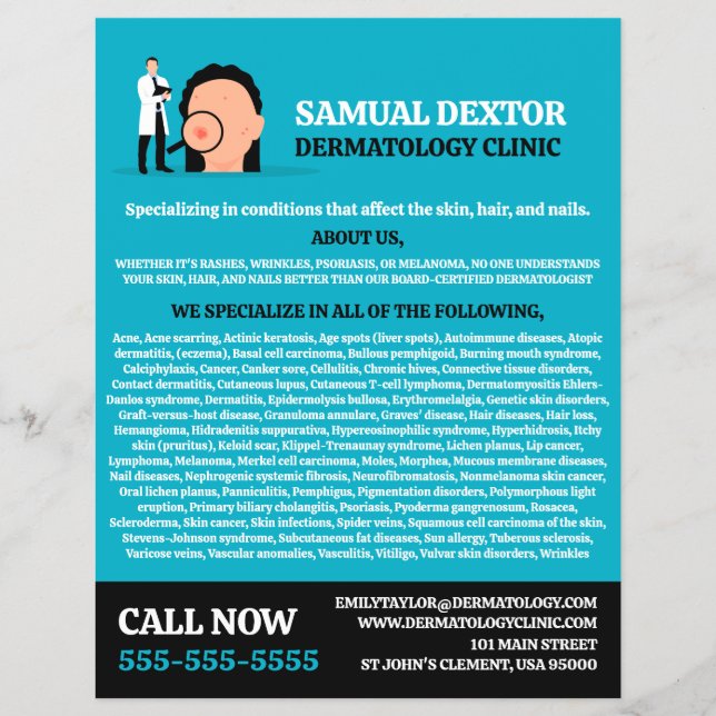 Skin Villkor, Dermatolog, Dermatologi Clinic Reklamblad (Framsidan)