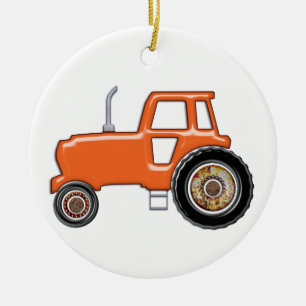Skina orange traktor julgransprydnad keramik