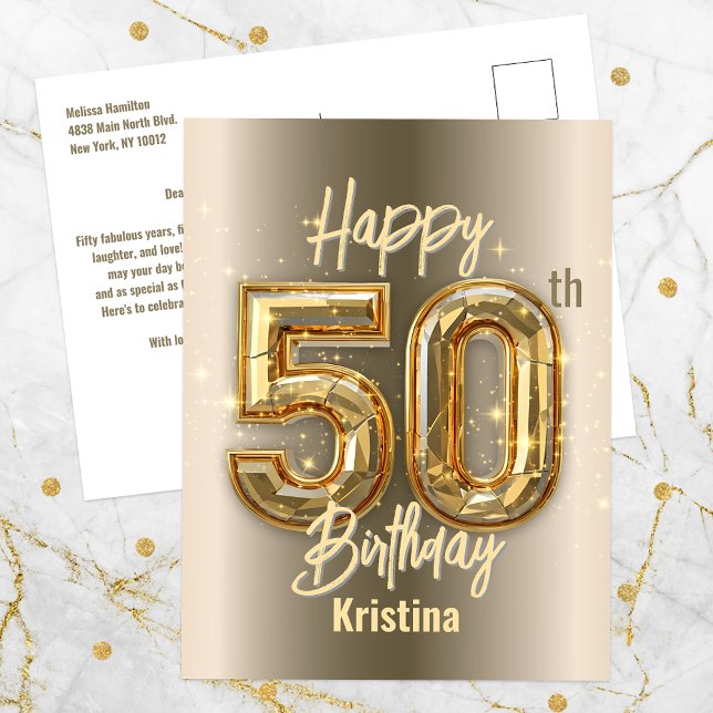 Skinande guld och diamant 50-årsdag vykort (Skapare uppladdad)
