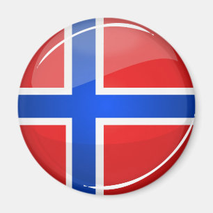 Skinande Rund Norsk Flagg  Magnet