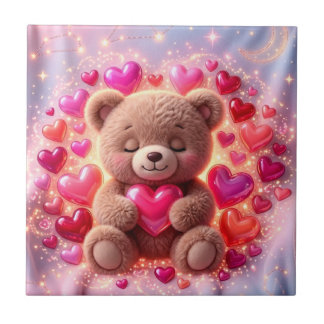 Skinande Teddy Kärleksplatta 💖 Keramisk platta Kakelplatta