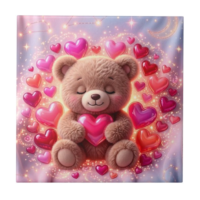 Skinande Teddy Kärleksplatta 💖 Keramisk platta Kakelplatta (Framsidan)