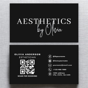Skincare Esthetician QR Code Black White Visitkort